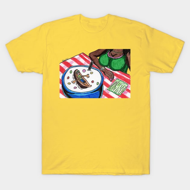 There's a Man Rowing in My Cereal! T-Shirt by ConidiArt